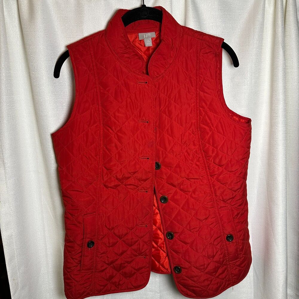 J. Jill Quilted Red Vest, Button Up, Lightweight, Women's Size Small Petite